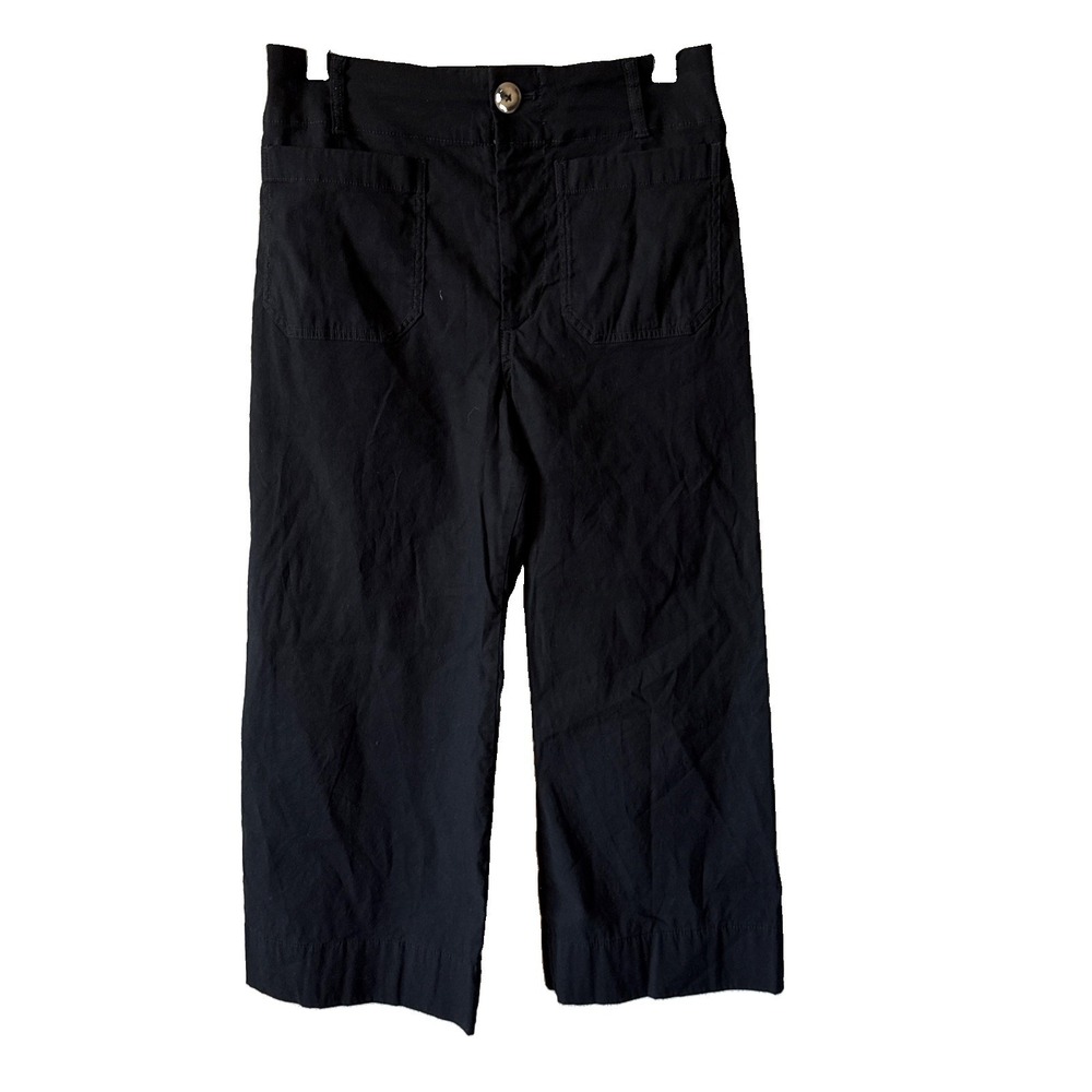 Maeve Anthropologie The Colette Black Linen Blend Wide Crop Leg Pants Size 27P